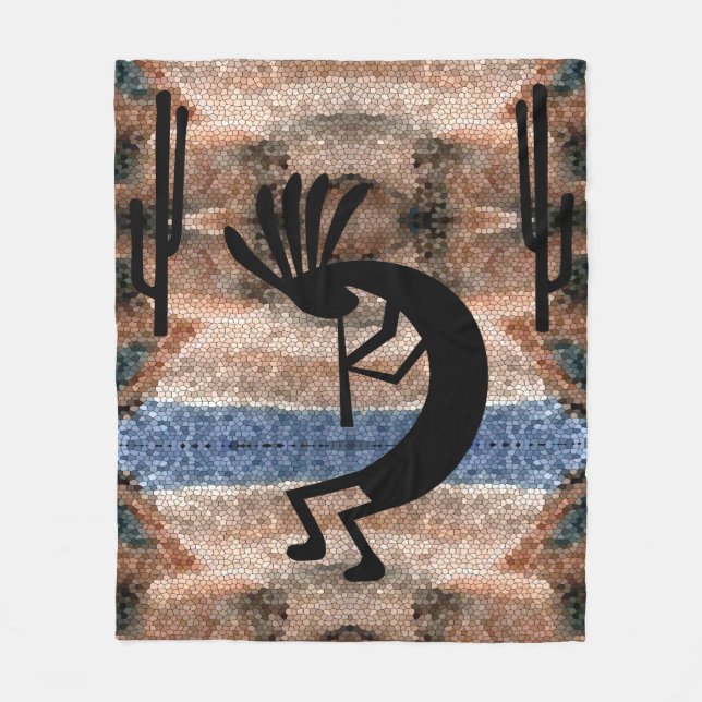 Kokopelli Southwest Desert Mosaic Medium Fleece Blanket (Front)