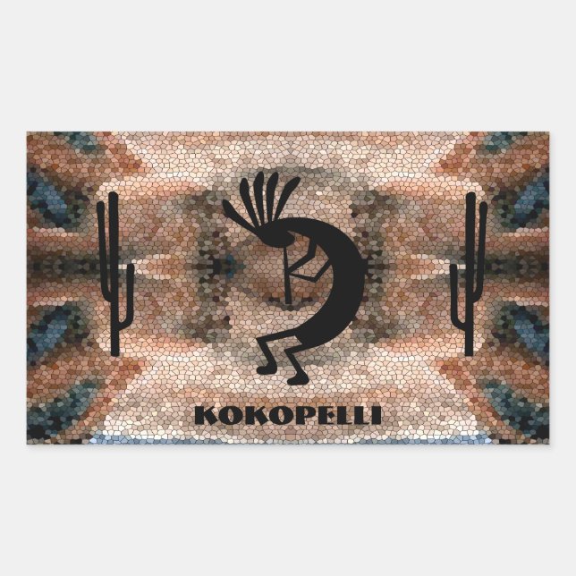 Kokopelli Southwest Desert Mosaic Rectangular Sticker (Front)