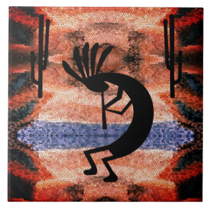 Kokopelli Southwest Desert Mosaic Sunset 6" Tile