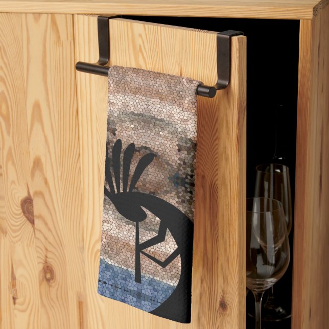 Kokopelli Southwest Desert Mosaic Tea Towel (Thirds Fold)