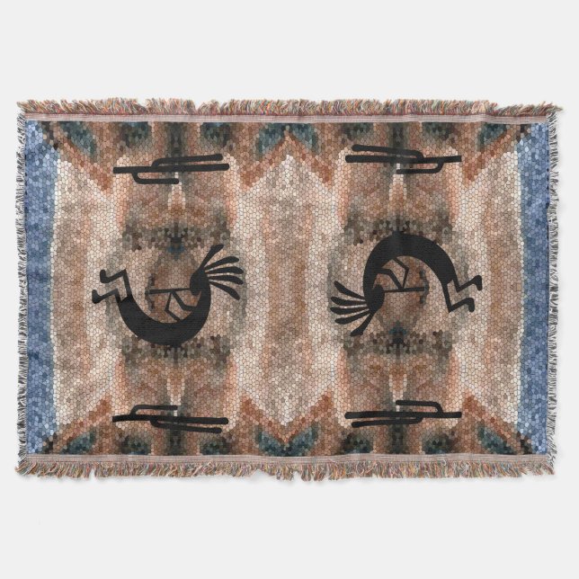 Kokopelli Southwest Desert Mosaic Throw Blanket (Front)