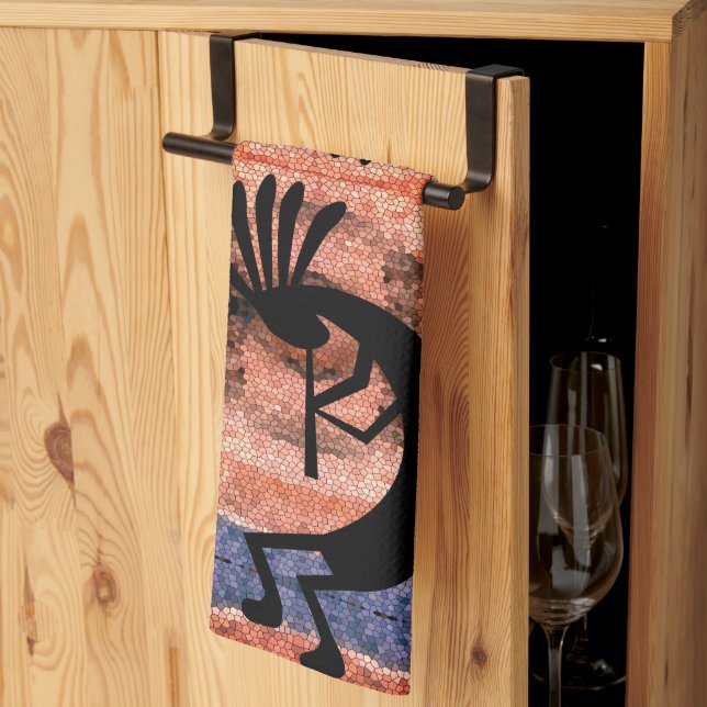 Kokopelli Southwest Desert Sunset 2 Mosaic Tea Towel (Thirds Fold)