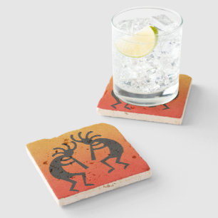 Kokopelli Southwest Sunset Rustic Travertine Stone Coaster