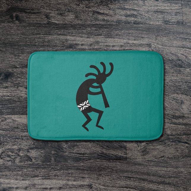 Kokopelli Southwest Teal And Black Bath Mat (Creator Uploaded)