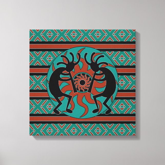 Kokopelli Southwest Turquoise Canvas Wall Art (Front)