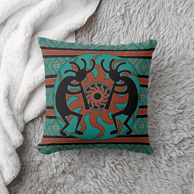 Kokopelli Southwest Turquoise Decorative Cushion (Creator Uploaded)