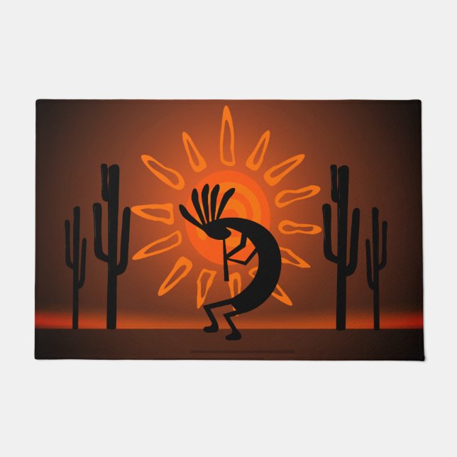 Kokopelli Sun Bronzed Sunset Desert  Doormat (Front)