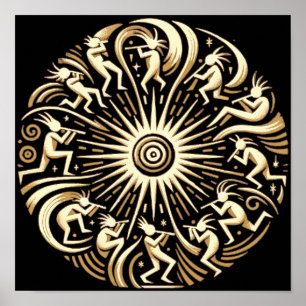 Kokopelli Sun Dance - Tribal Spirit Art Poster