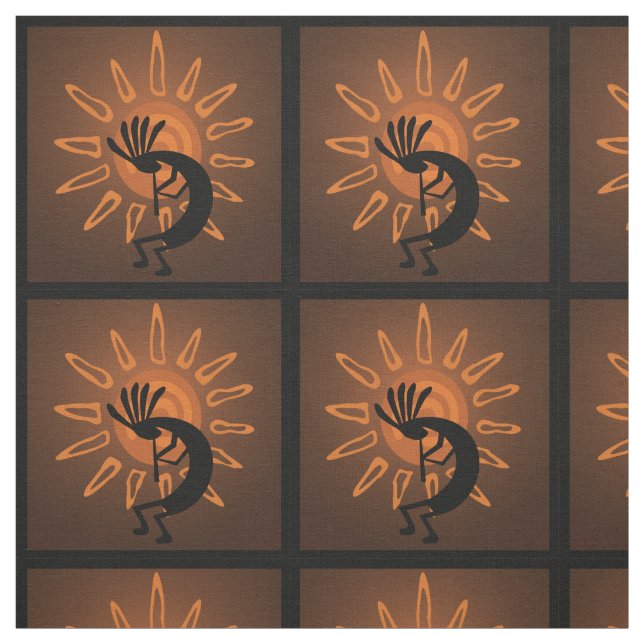 Kokopelli Sun Southwest Rustic Brown Fabric (Swatch)