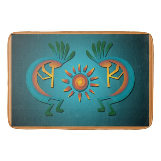 Kokopelli Sun Southwest Turquoise Bath Mat (Front)
