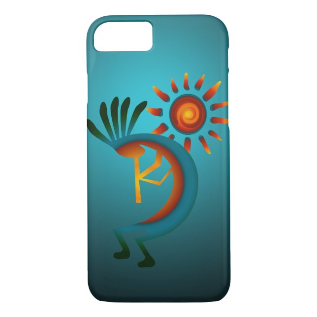 Kokopelli Sun Southwest Turquoise Case-Mate iPhone Case (Back)
