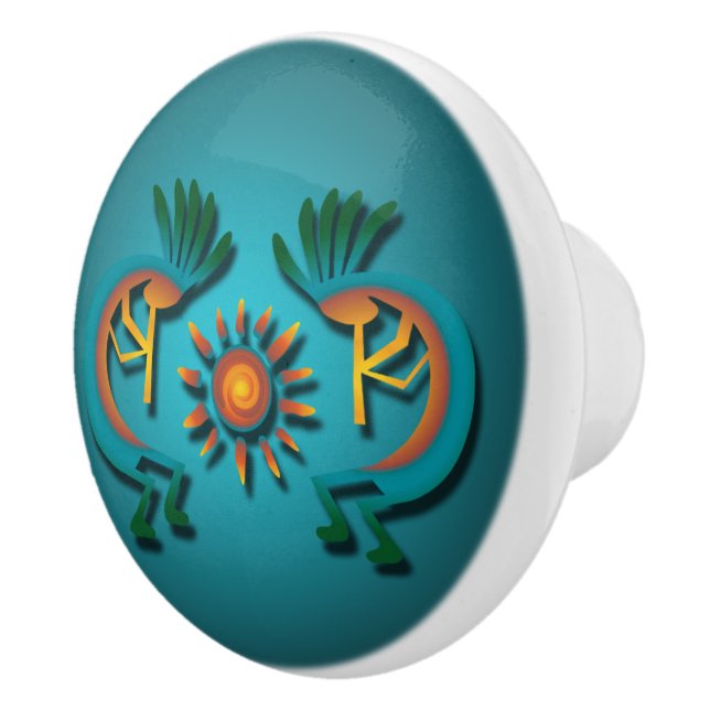 Kokopelli Sun Southwest Turquoise Door Knob (Right)