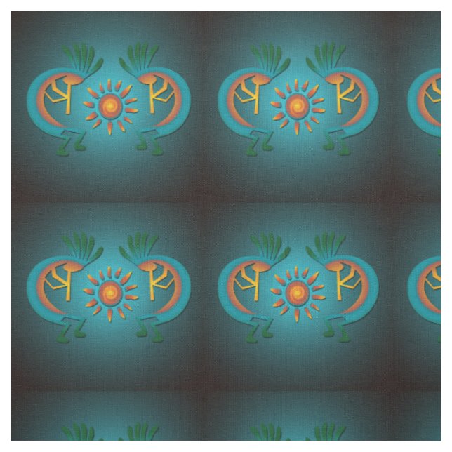 Kokopelli Sun Southwest Turquoise Fabric (Swatch)
