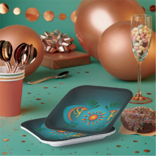 Kokopelli Sun Turquoise 7" Sq Paper Plates