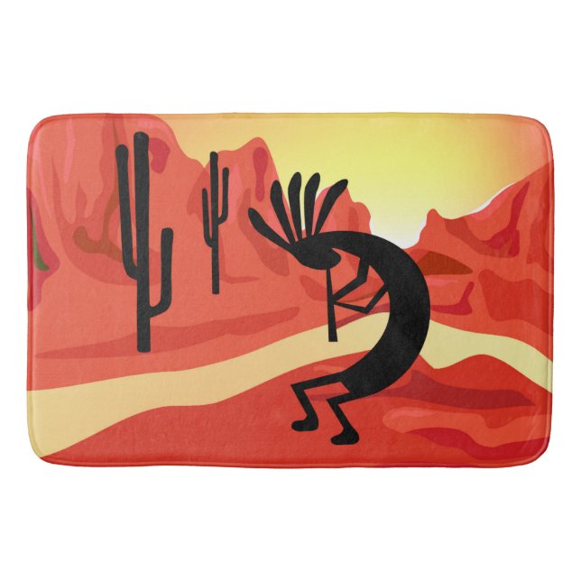Kokopelli Sunset Desert Landscape Bath Mat (Front)