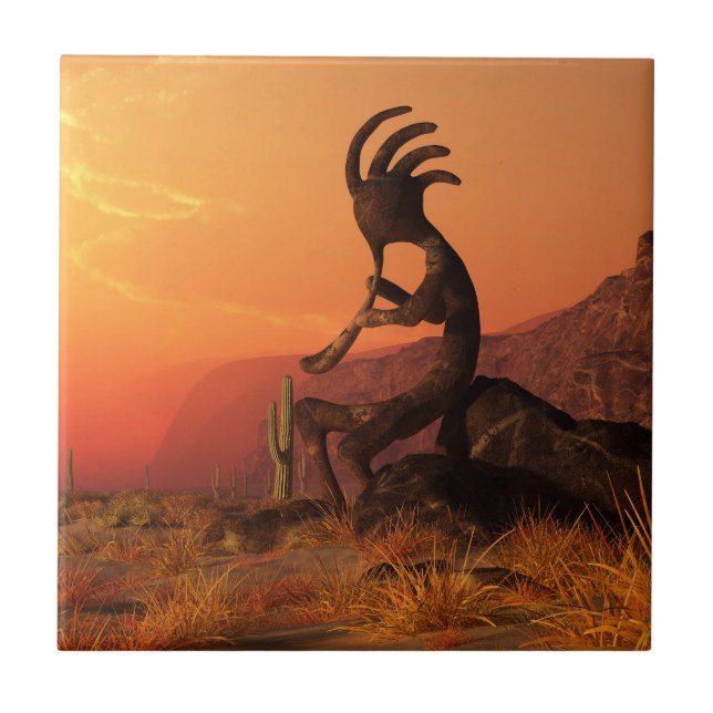 Kokopelli Sunset Tile (Front)