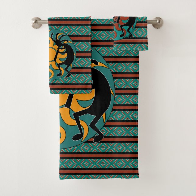 Kokopelli Tribal Sun Southwest Bath Towel Set (Insitu)