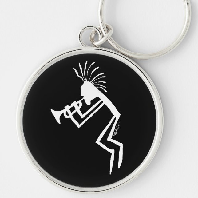 Kokopelli Trumpet Player Petroglyph Key Ring (Front)