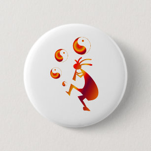 Kokopelli with Red Yin Yang 6 Cm Round Badge
