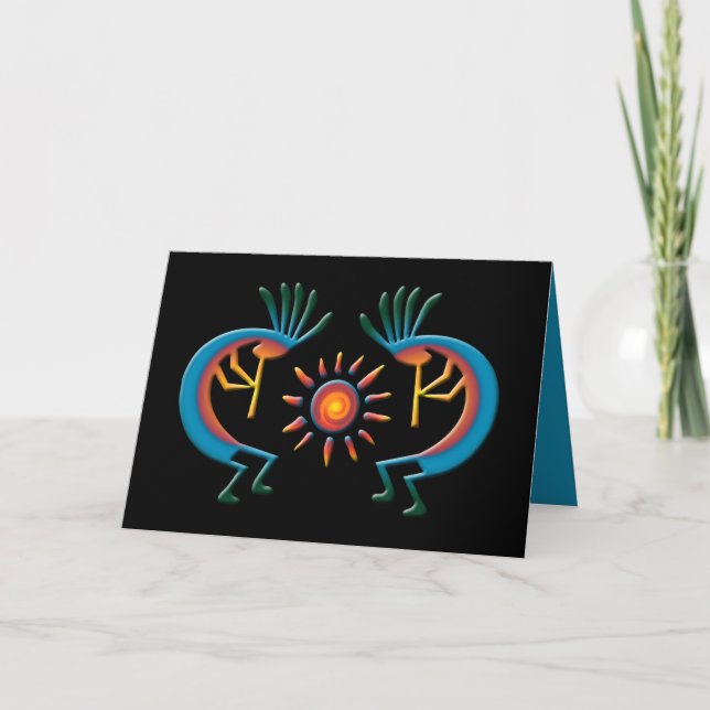Kokopelli with Sun Southwest Black Greeting Card (Front)