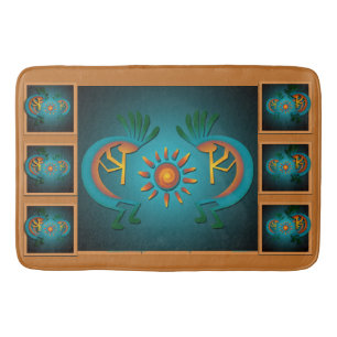 Kokopelli with Sun Teal Design 3 Bath Mat