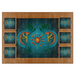 Kokopelli with Sun Teal Design 3 Cutting Board