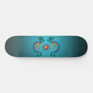 Kokopelli with Sun Teal Ombre Skateboard