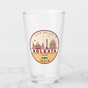 Kolkata India City Skyline Emblem Glass