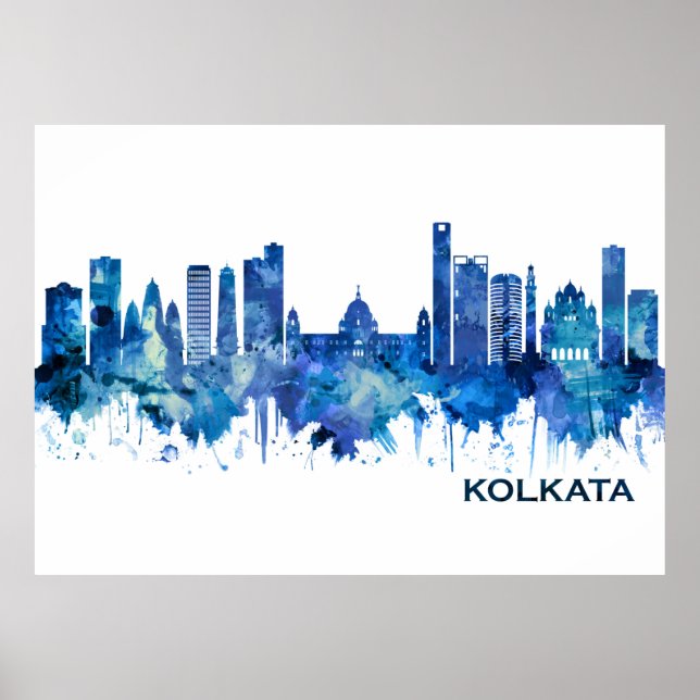 Kolkata West Bengal Skyline Blue Poster (Front)