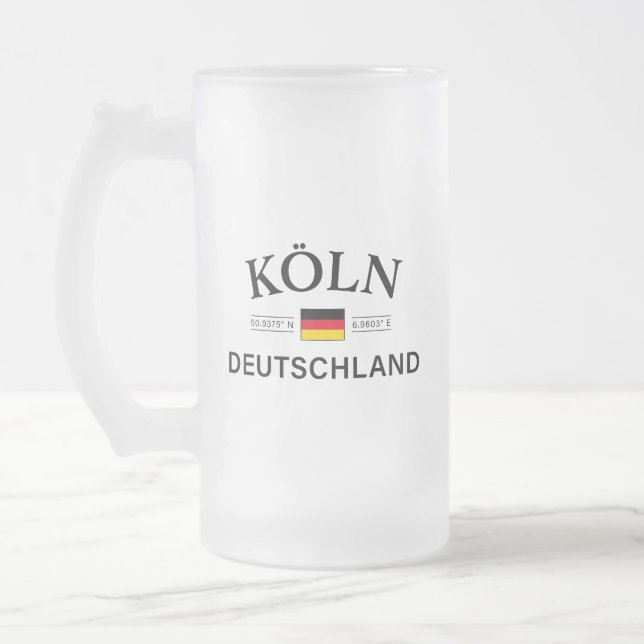 Koln (Cologne) Deutschland Coordinates German Frosted Glass Beer Mug (Left)