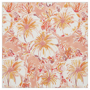 KOMBUCHA-CHA Peach Tropical Hibiscus Pattern Fabric