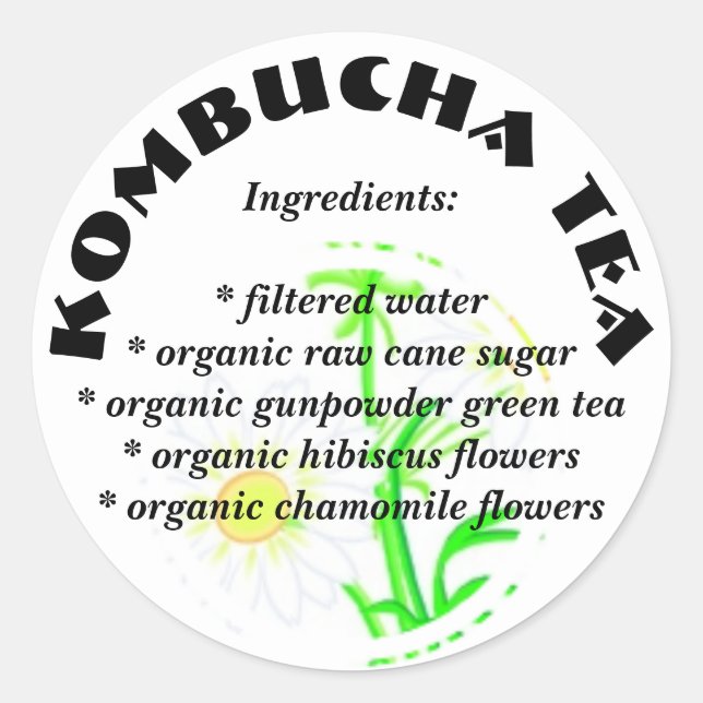 Kombucha Tea  - Custom Ingredients List Stickers (Front)