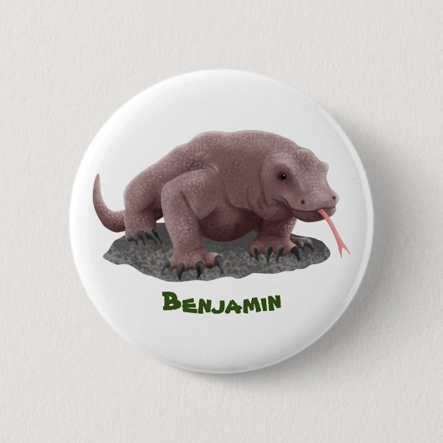 Komodo dragon illustration  6 cm round badge (Front)