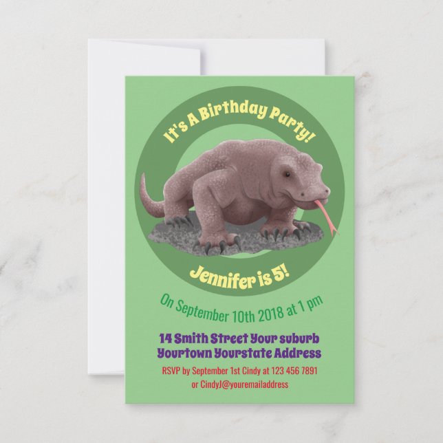 Komodo dragon illustration invitation (Front)