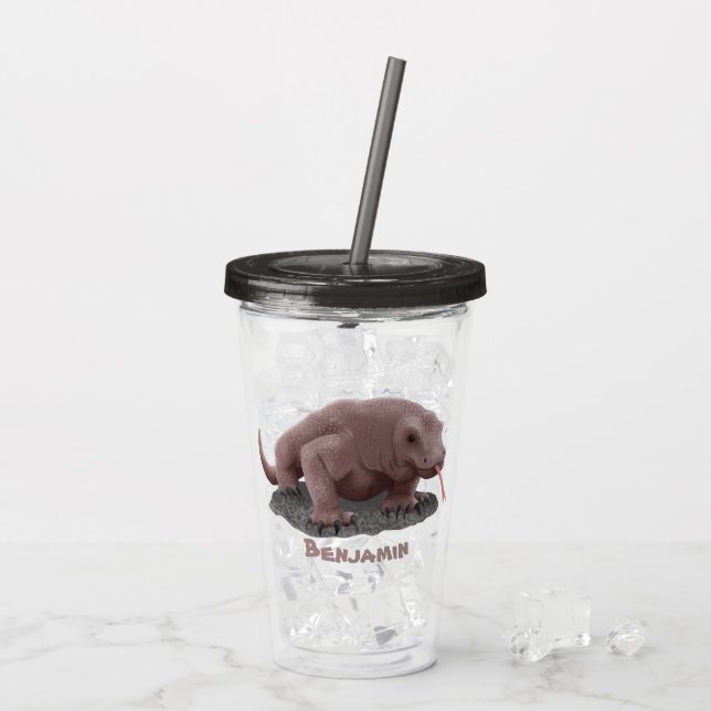 Komodo dragon illustration personalised acrylic tumbler (Back Ice)