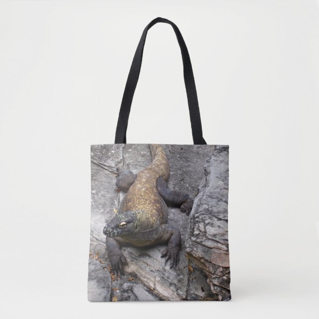 Komodo Dragon on Sunlit Rocks Tote Bag (Front)