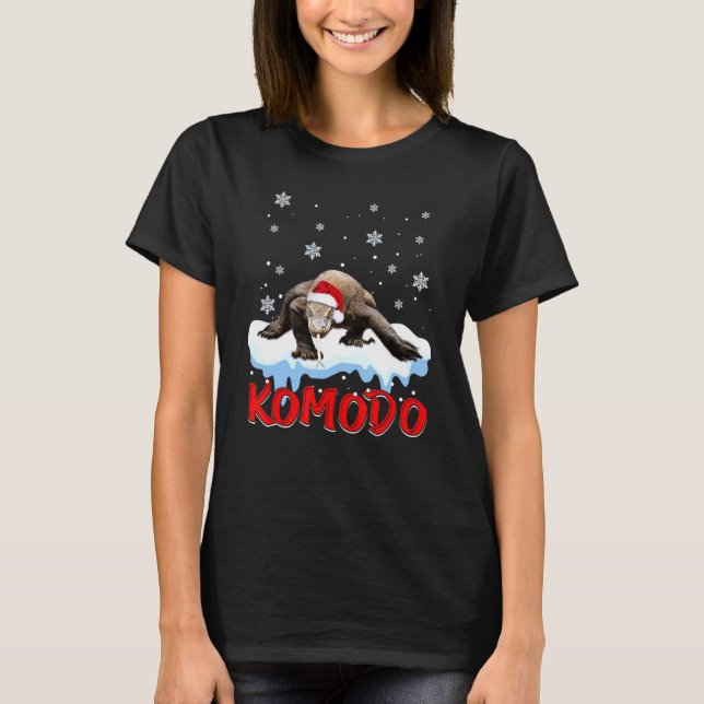 Komodo Dragon Santa Hat Chrismas In Snow T-Shirt (Front)