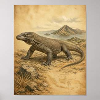 Komodo Dragon Vintage Wildlife Art Poster