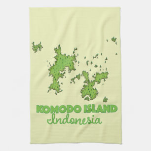 Komodo island Indonesia Map Tea Towel