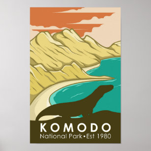 Komodo National Park Indonesia Vintage  Poster