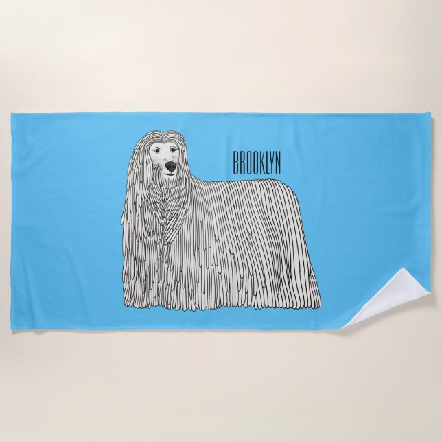 Komondor dog cartoon illustration  beach towel (Front)