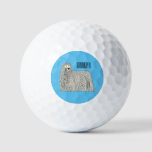 Komondor dog cartoon illustration golf balls