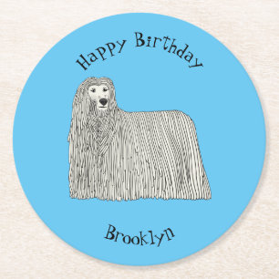 Komondor dog cartoon illustration round paper coaster