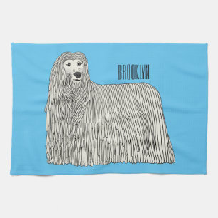 Komondor dog cartoon illustration  tea towel
