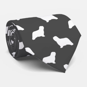 Komondor Dog Silhouettes Pattern Grey and White Tie