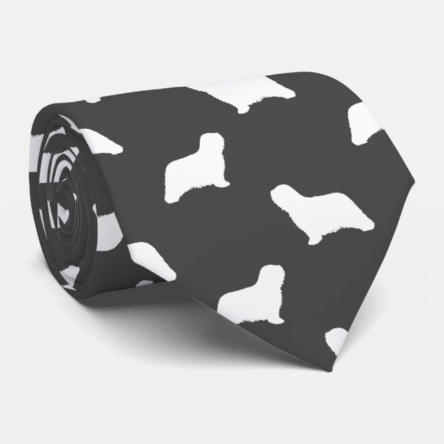 Komondor Dog Silhouettes Pattern Grey and White Tie (Rolled)