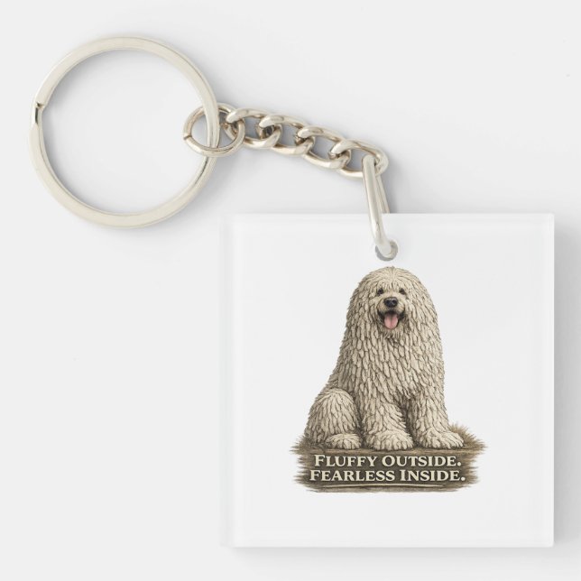 Komondor – Fluffy Outside Fearless Inside Key Ring (Front)