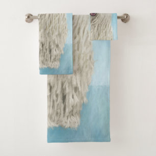 Komondor Painting - Cute Original Dog Art Bath Towel Set