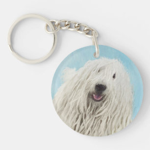 Komondor Painting - Cute Original Dog Art Key Ring