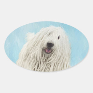 Komondor Painting - Cute Original Dog Art Oval Sticker